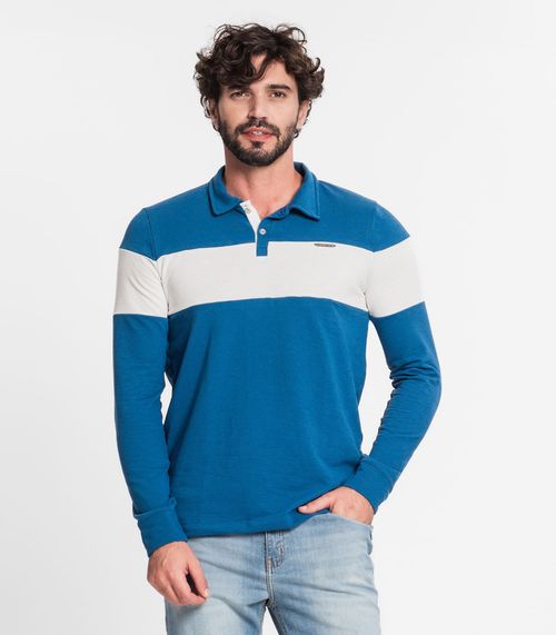 Camisa Polo Masculina Em Meia Malha Diametro Azul