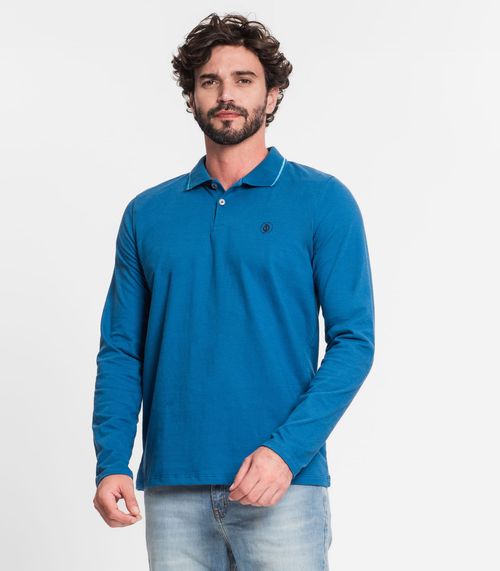 Camisa Polo Masculina Manga Longa Diametro Azul