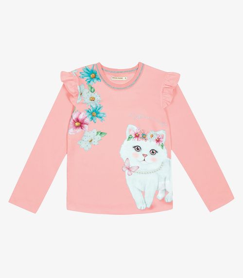 Blusa Manga Longa Infantil Gatinho Trick Nick Rosa