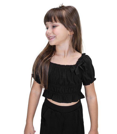 Blusa Ciganinha Cropped Infantil Trick Nick Preto