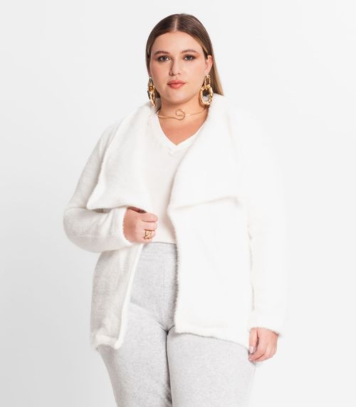 Casaco Feminino Plus Size Em Tweed Secret Glam Bege