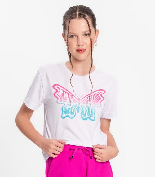 Blusa Juvenil Feminina Estampa De Borboleta Minty Branco