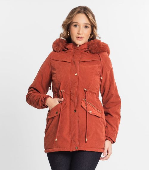 Parka Feminina Peluciada Com Capuz Sea Surf Vermelho