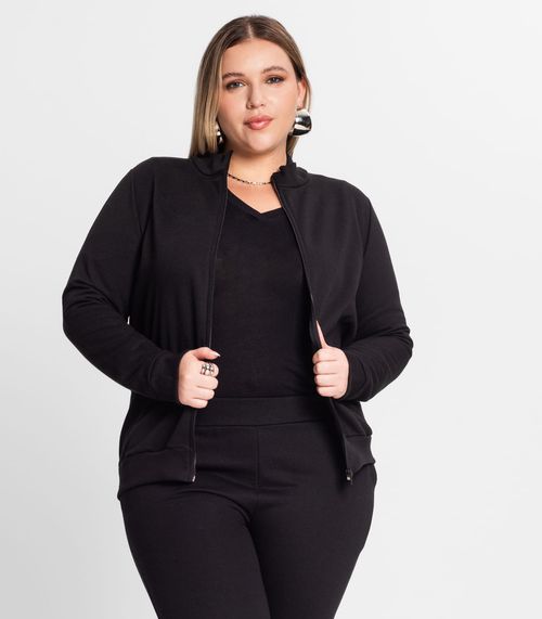 Jaqueta Feminina Em Moletom Plus Size Rovitex Preto