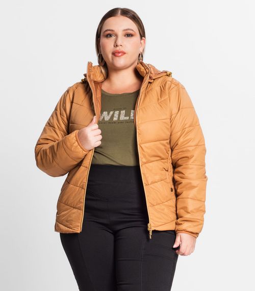 Jaqueta Com Capuz Plus Size Secret Glam Marrom