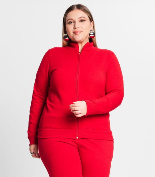 Jaqueta Feminina Em Moletom Plus Size Rovitex Vermelho