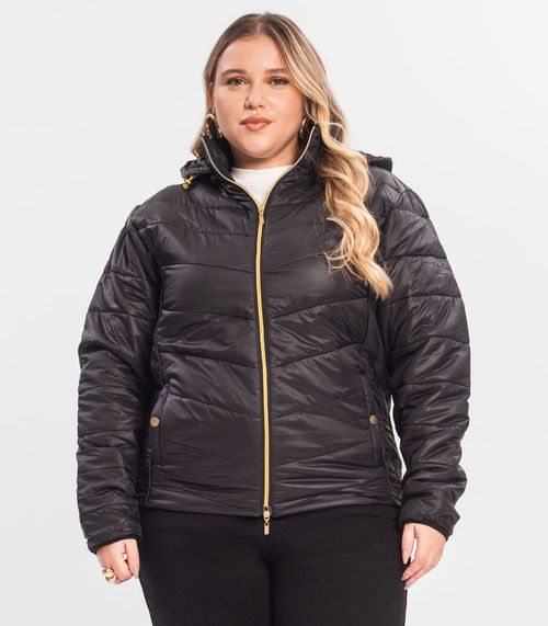 Jaqueta Com Capuz Plus Size Secret Glam Preto