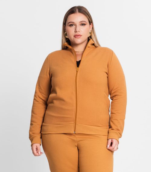 Jaqueta Feminina Em Moletom Plus Size Rovitex Marrom