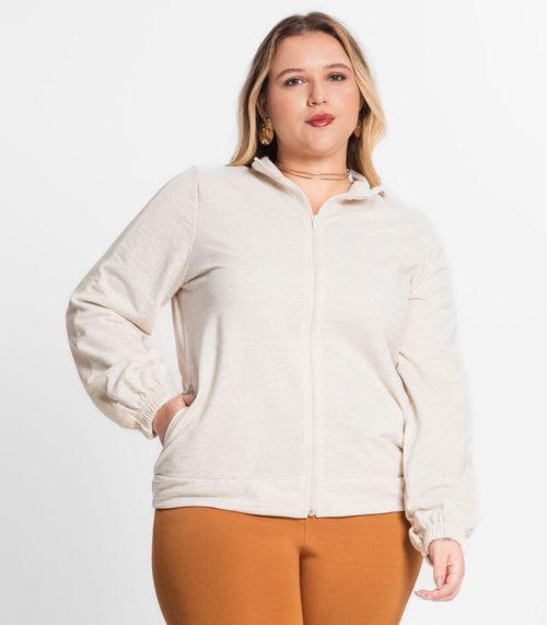 Jaqueta Plus Size Feminina Moletinho Secret Glam Bege