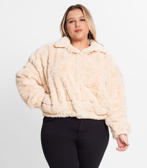 Jaqueta Feminina Plus Size Secret Glam Bege