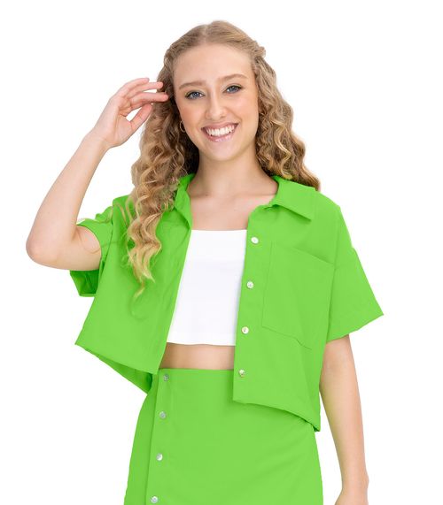 Camisa Juvenil Feminina Com Bolso Minty Verde