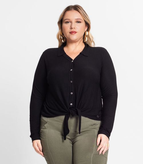 Camisa Feminina Plus Size Em Viscose Secret Glam Preto