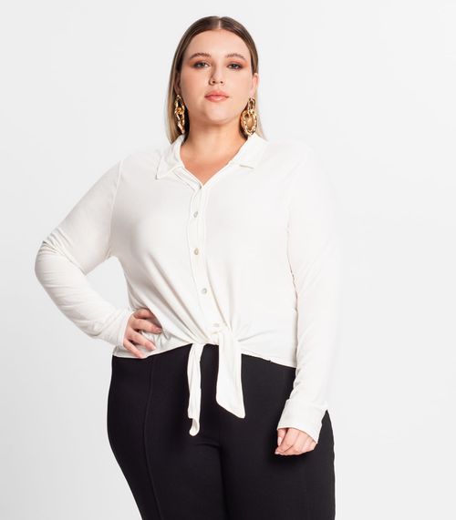 Camisa Feminina Plus Size Em Viscose Secret Glam Bege