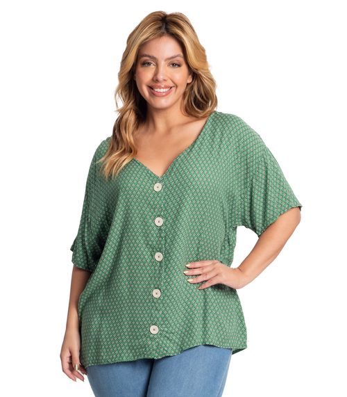 Camisa Feminina Plus Size Estampada Secret Glam Verde