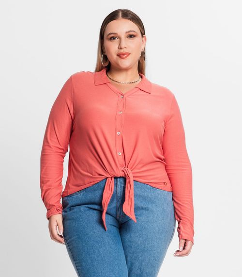 Camisa Feminina Plus Size Em Viscose Secret Glam Laranja