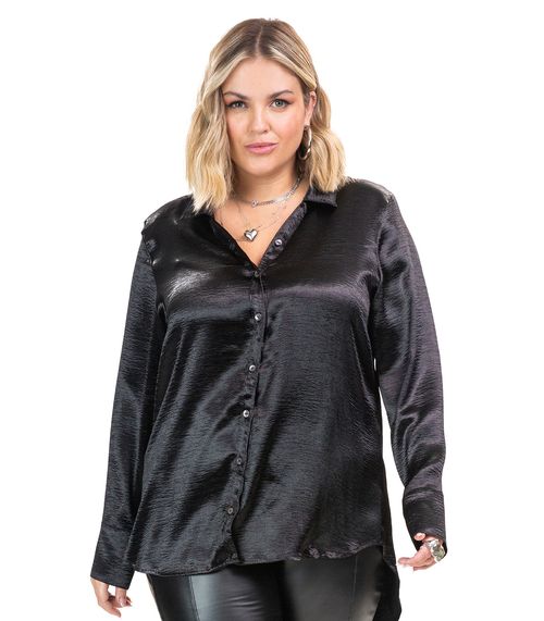 Camisa Manga Longa Air Flow Metalizado Secret Glam Preto