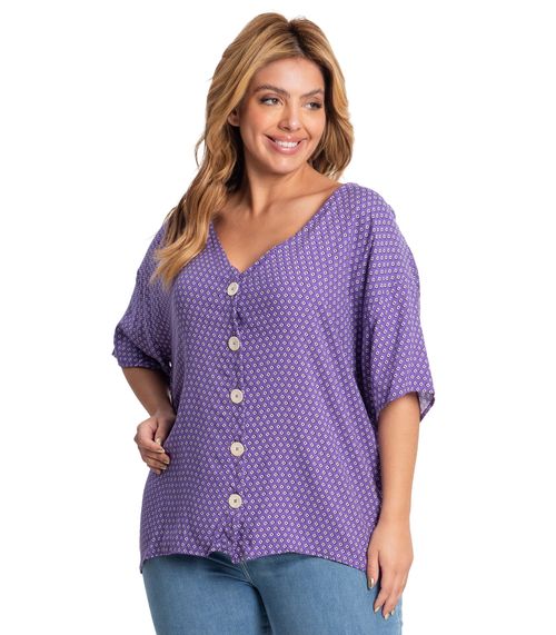 Camisa Feminina Plus Size Estampada Secret Glam Roxo