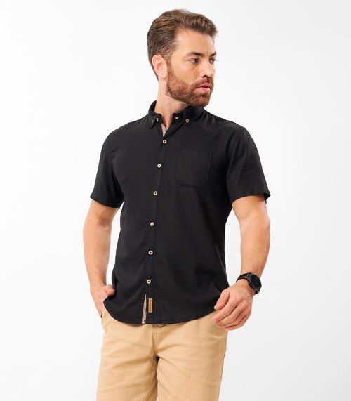 Camisa Masculina Em Linho Diametro Preto