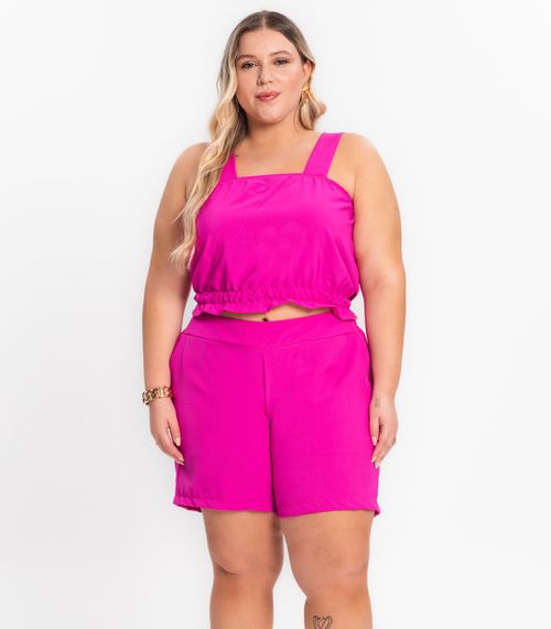 Shorts Feminino Plus Size Crepe Light Secret Glam Rosa