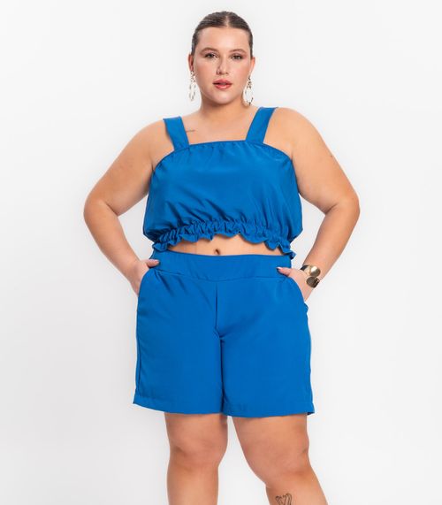 Shorts Feminino Plus Size Crepe Light Secret Glam Azul