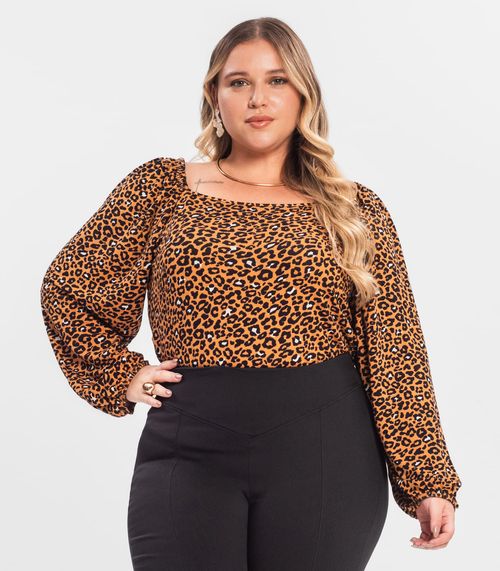 Blusa Feminina Plus Size Em Molecotton Secret Glam Marrom