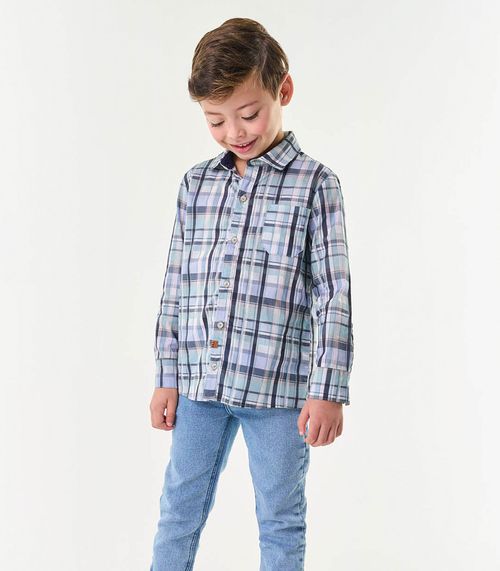 Camisa Infantil Manga Longa Xadrez Trick Nick Azul