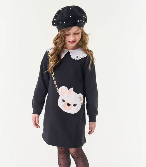 Vestido Infantil Manga Longa Trick Nick Preto