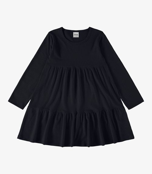 Vestido Infantil Manga Longa Canelado Rovi Kids Preto