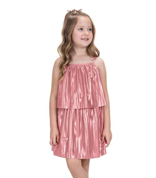 Vestido Infantil Com Babado Plissado Trick Nick Rosa