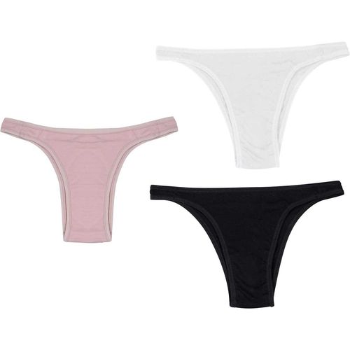 Kit 3 Calcinhas Cotton Preto/Branco/Chocolate
