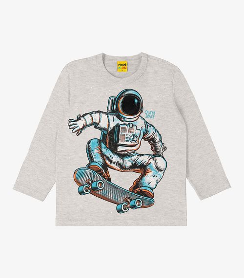 Camiseta Infantil Masculina Astronauta Rovi Kids Cinza