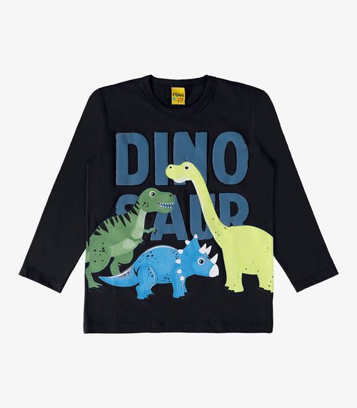 Camiseta Infantil Manga Longa Dino Rovi Kids Preto