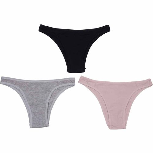 Kit 3 Calcinhas Tanga Cotton Preto/Mescla/Rosa - Delcotton