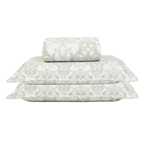 Colcha Casal 2 Porta Travesseiros Jacquard Imperial Cinza J Serrano