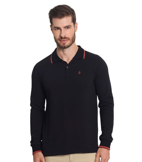 Camisa Polo Manga Longa Meia Malha Strong Diametro Preto