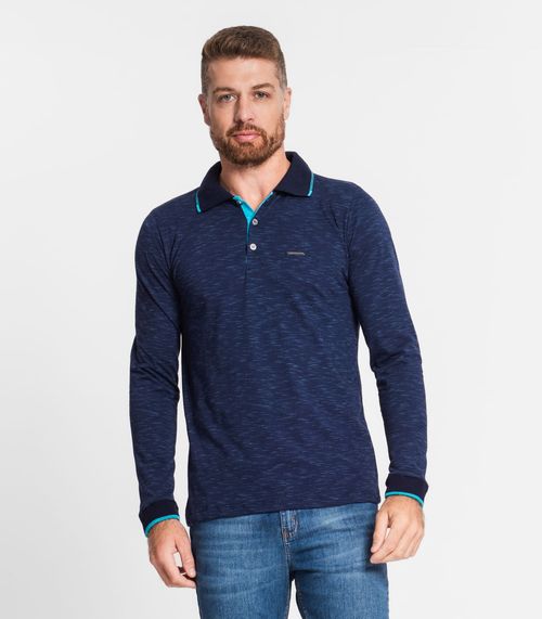 Camisa Polo Masculina Em Meia Malha Diametro Azul