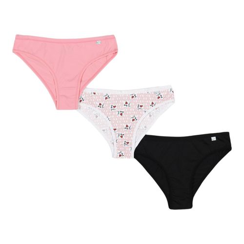 Kit 3 Calcinhas Coração Branco/Rosa/Preto - Delcotton