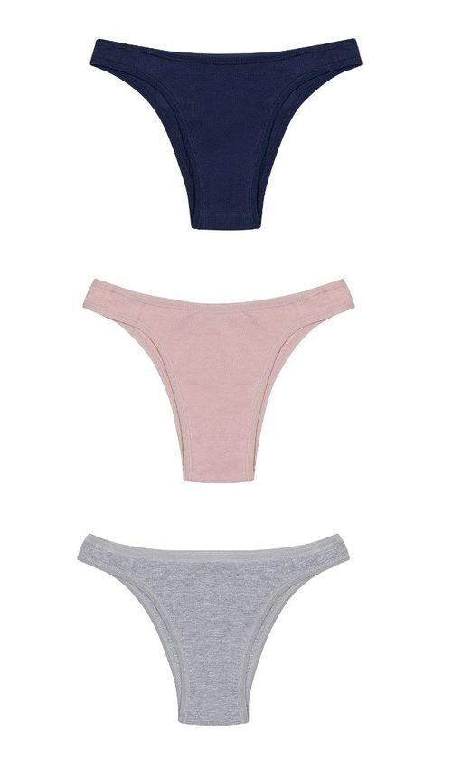Kit 3 Calcinhas Tanga Cotton Lisa - Marinho/Rosa/Mescla - Delcotton