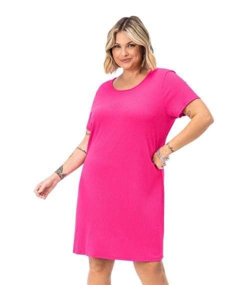 Vestido Plus Size Canelado Secret Glam Rosa