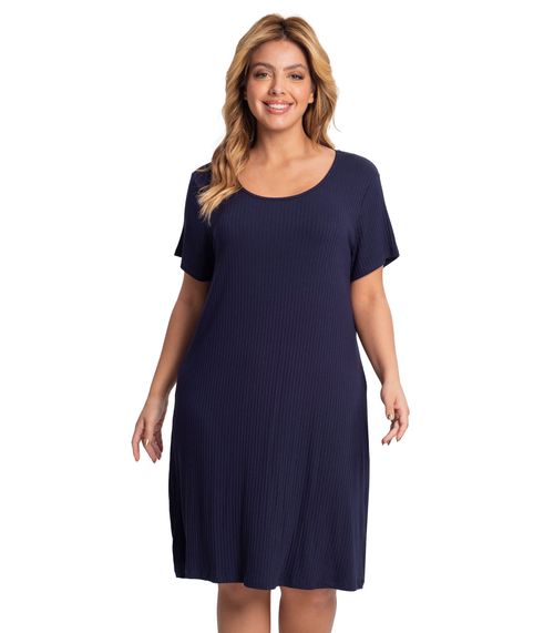 Vestido Plus Size Canelado Secret Glam Azul