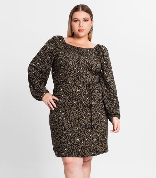 Vestido Manga Longa Plus Size Secret Glam Verde