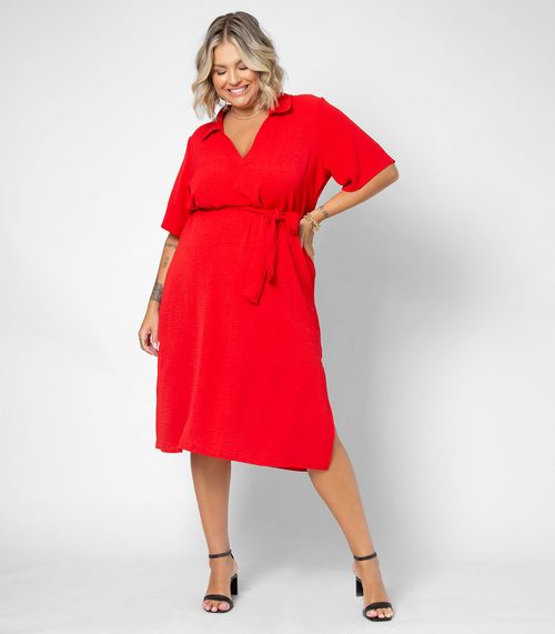 Vestido Midi Feminino Plus Size Secret Glam Vermelho