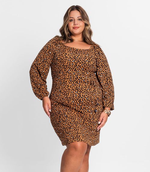 Vestido Manga Longa Plus Size Secret Glam Marrom