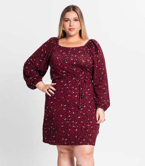 Vestido Manga Longa Plus Size Secret Glam Vermelho