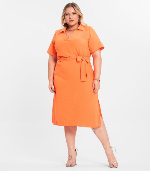 Vestido Midi Feminino Plus Size Secret Glam Laranja