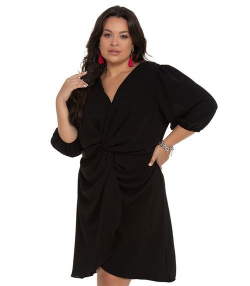 Vestido Mangas 3/4 Plus Size Secret Glam Preto