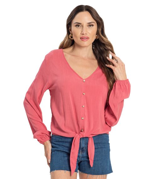 Blusa Feminina Viscose Manga Longa Infinita Cor Rosa