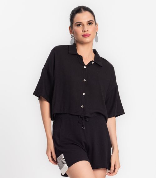 Camisa Feminina Em Viscose Creponada Endless Preto