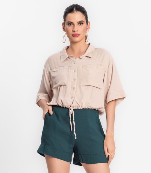 Camisa Feminina Com Bolso Endless Bege