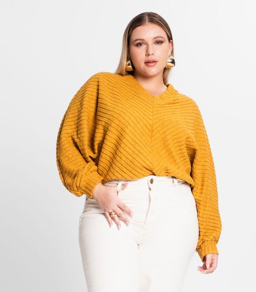 Blusão Feminino Plus Size Canelado Secret Glam Amarelo